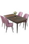 Hanah Home Juego de Mesa y Sillas de Comedor 5 Piezas, Aglomerado Melamina, Patas Metal, 110x76x71cm Mesa, 45x91x42cm Sillas, Barroco/Rosa